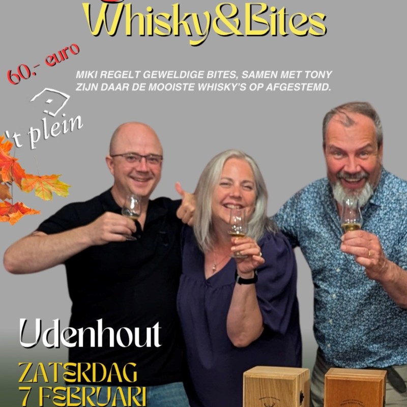 Whisky & Bites bij ’t Plein in Udenhout op 7 februari&nbsp;2026.