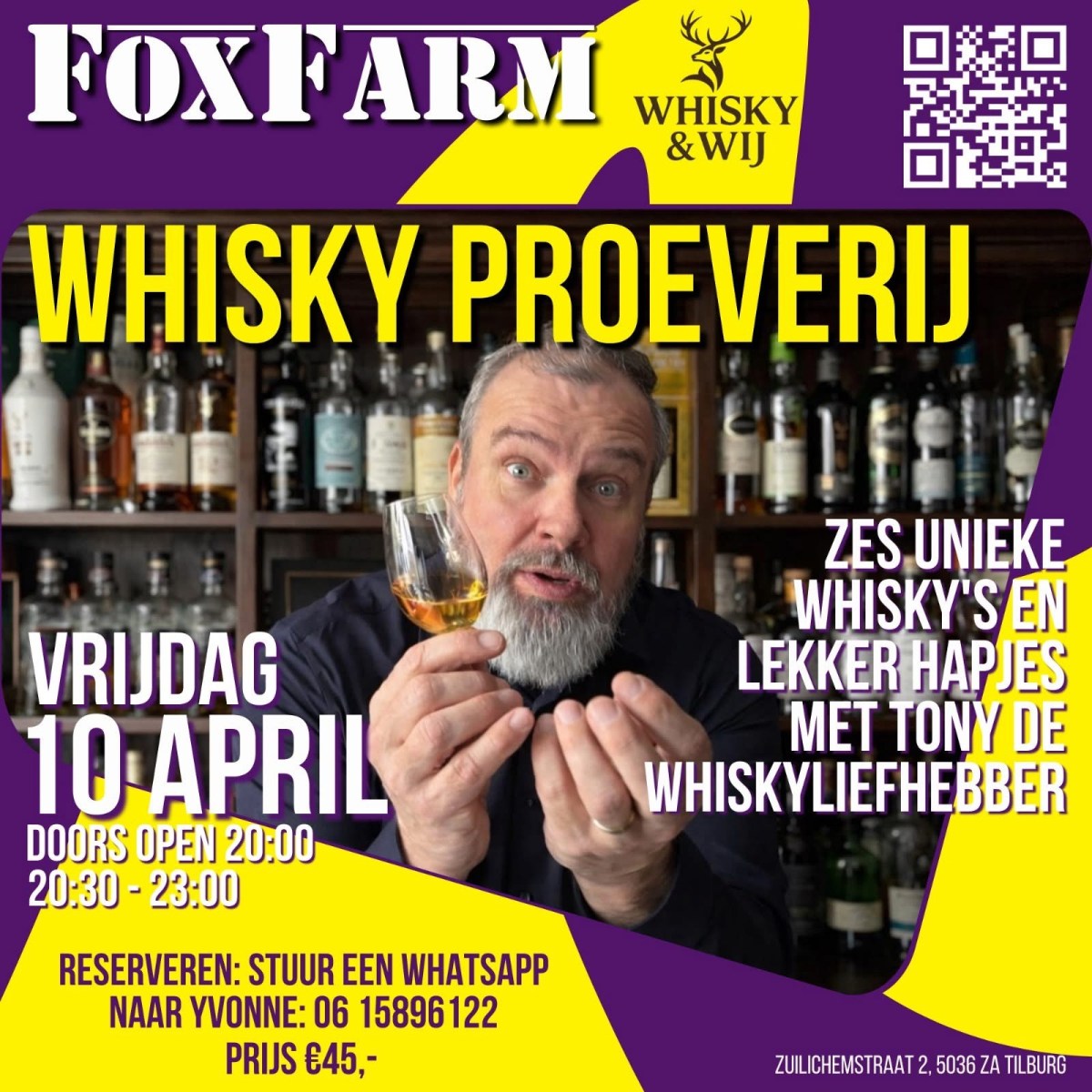 Whisky Proeverij met Tony van Rooijen – vrijdag 10 april as. Locatie; FoxFarm in&nbsp;Tilburg